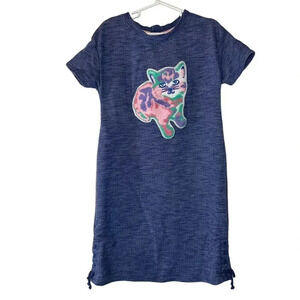 Cat & Jack Girls Shirt Dress Medium 7/8 Patchwork Pastel Cat Short Sleeve Knit